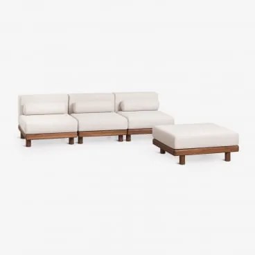 Sofá Modular De Jardim De 3 Peças E Puff Em Acácia Edrien Castanho Acácia - Sklum