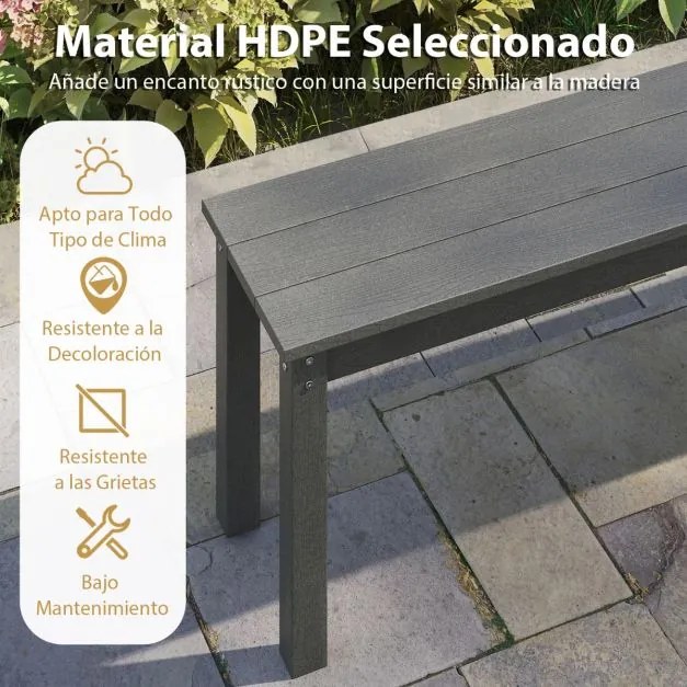 Banco de jardim em HDPE de 140 cm para 2-3 pessoas  sem encosto resistente às intempéries Cinzento