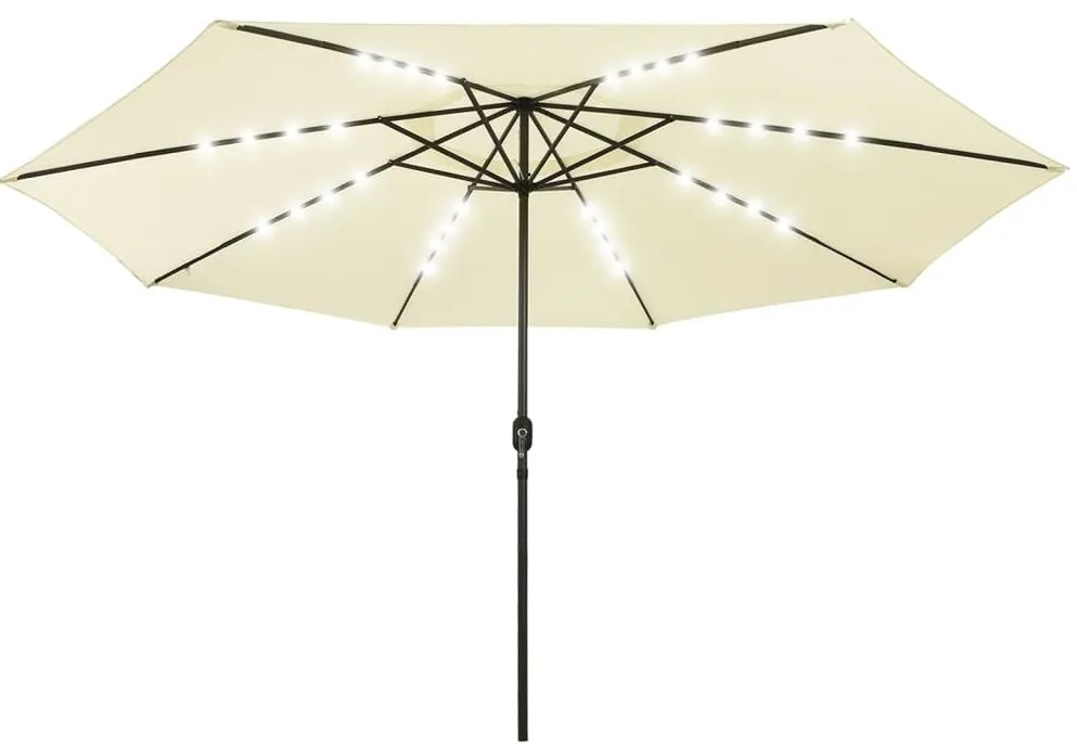Guarda-sol de jardim com luzes LED 400 cm areia