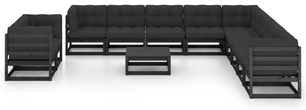 12 pcs conjunto longue jardim c/ almofadões pinho maciço preto