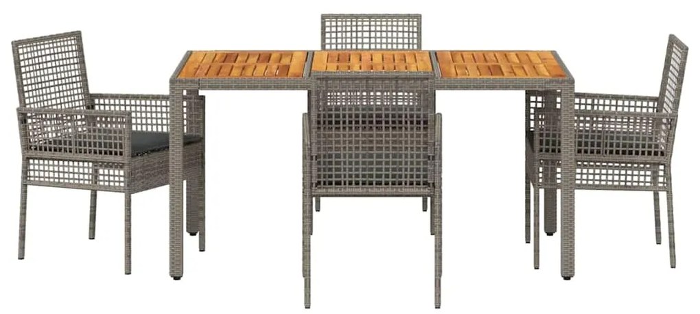 Conjunto de Jantar de 5 Peças com Almofadas Cinza Rattan Poliéster