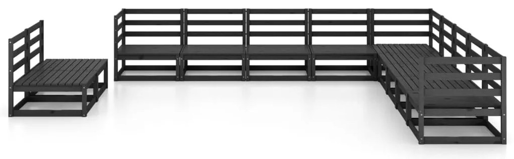 11 pcs conjunto lounge de jardim pinho maciço preto