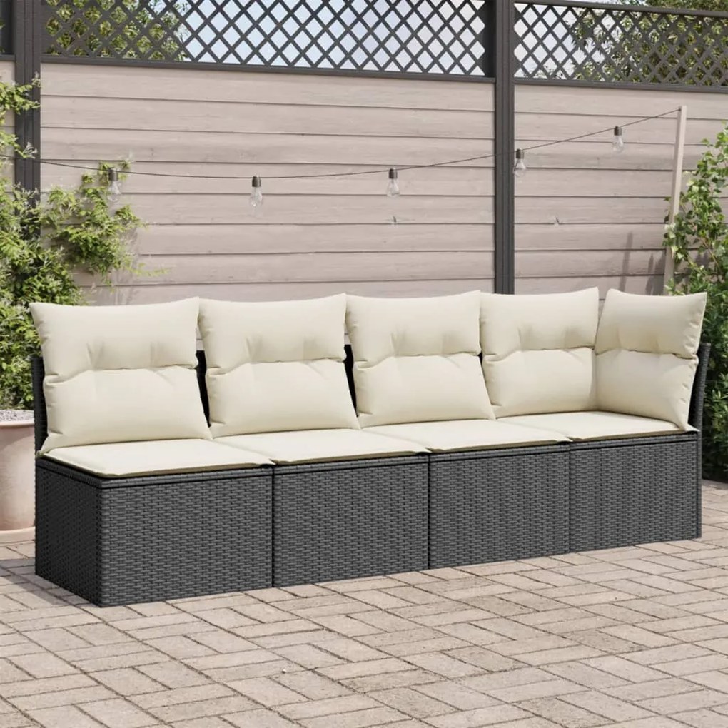 vidaXL Sofá de jardim com almofadões 4 lugares vime PE preto