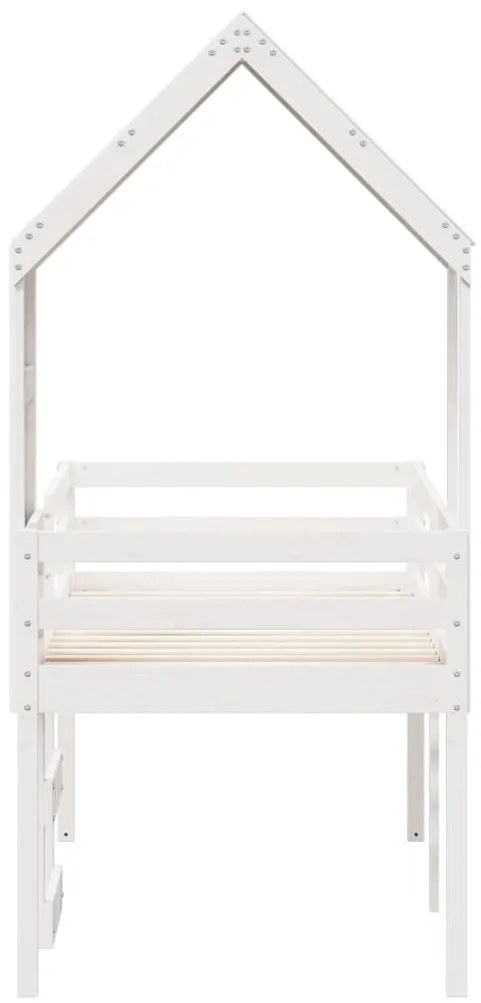 Cama alta com telhado 75x190 cm pinho maciço branco