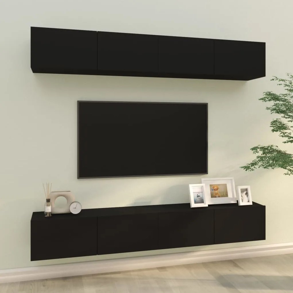 Móveis de TV parede 4 pcs 100x30x30 cm preto