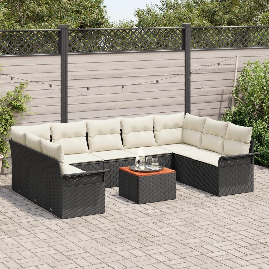 Conjunto de Sofá de Jardim vidaXL com 10 Peças e Almofadas Preto Vime
