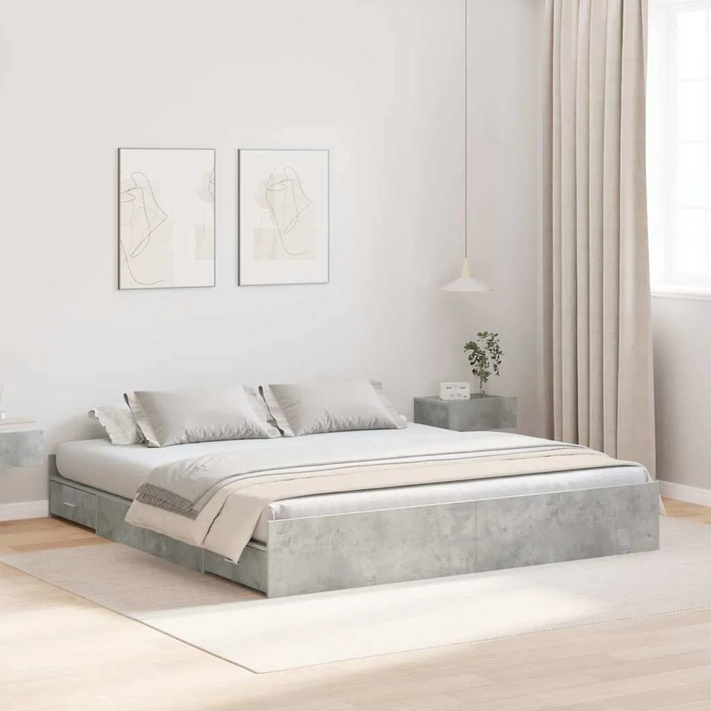 vidaXL Estrado de cama com arrumação com gaveta Cinzento 200 x 200 cm