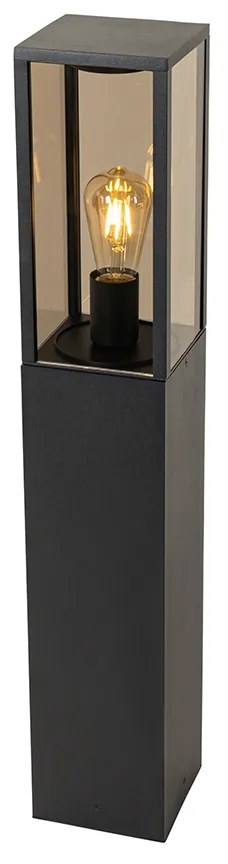 Candeeiro de pé para exterior preto com vidro fumê 80 cm IP44 - Charlois Moderno