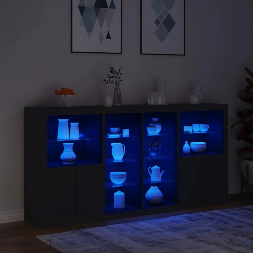 Aparador com luzes LED 202x37x100 cm preto