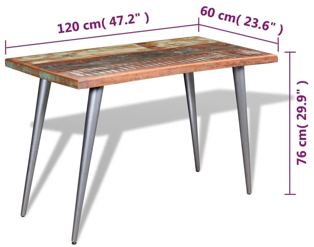 Mesa de jantar madeira reciclada maciça 120x60x76 cm