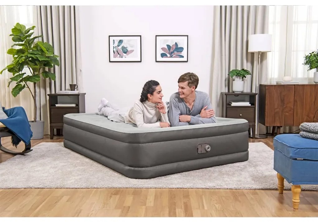 93785 Bestway Colchão insuflável Fortech com bomba embutida 203x152x46 cm