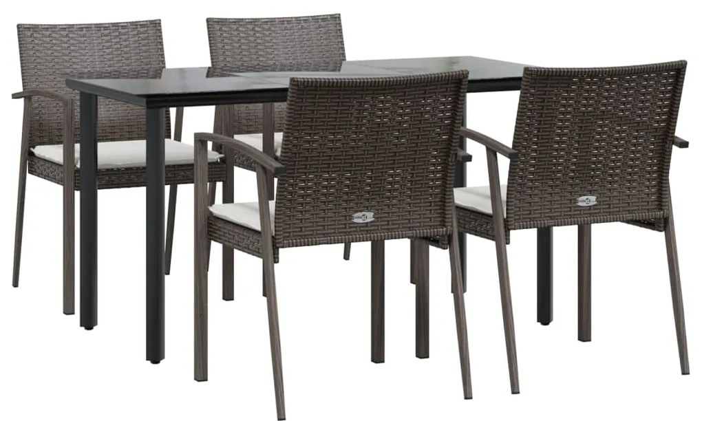 5 pcs conjunto de jantar p/ jardim c/ almofadões vime PE e aço