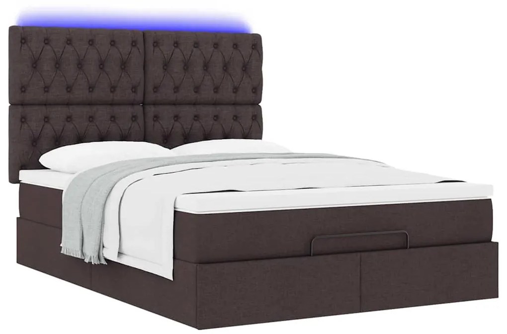 Estrutura cama otomana colchão 140x190cm tecido castanho escuro