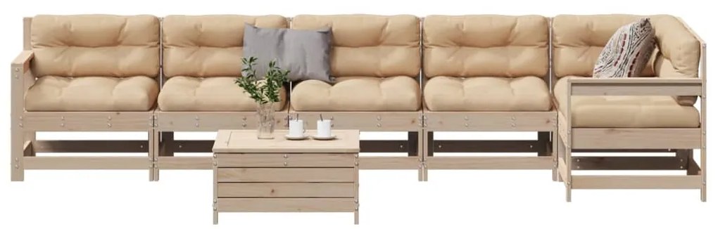 7 pcs conjunto lounge de jardim c/ almofadões pinho maciço