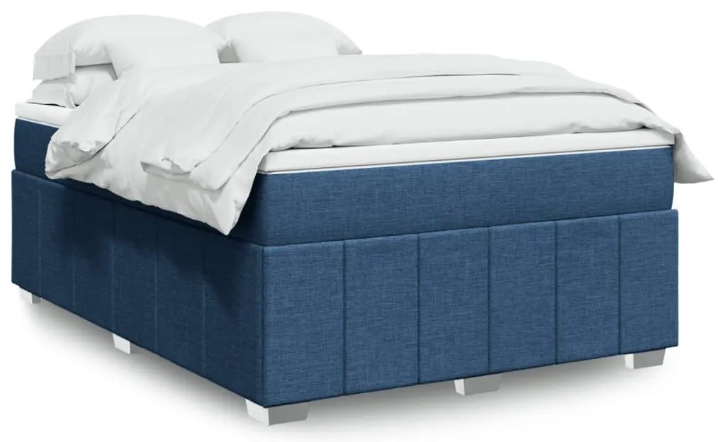 vidaXL Cama com molas/colchão 160x200 cm tecido azul