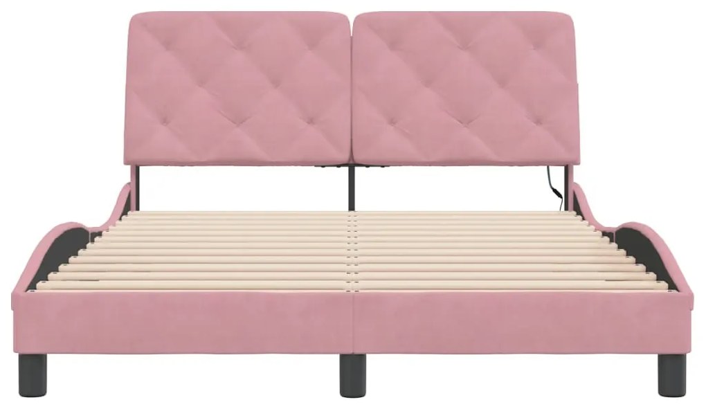 Estrutura de cama c/ luzes LED 120x200 cm veludo rosa