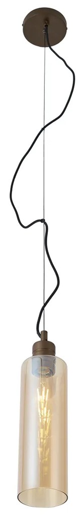 Candeeiro suspenso Hotel Chic bronze escuro com vidro âmbar - Stavelot Chique de hotel