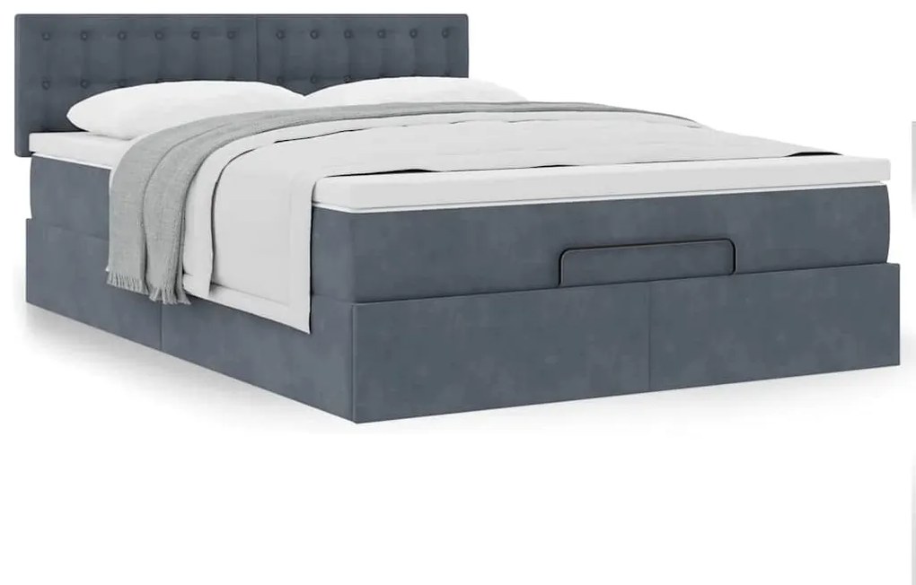 Estrutura de cama otomana com colchão 140x190cm cinzento escuro