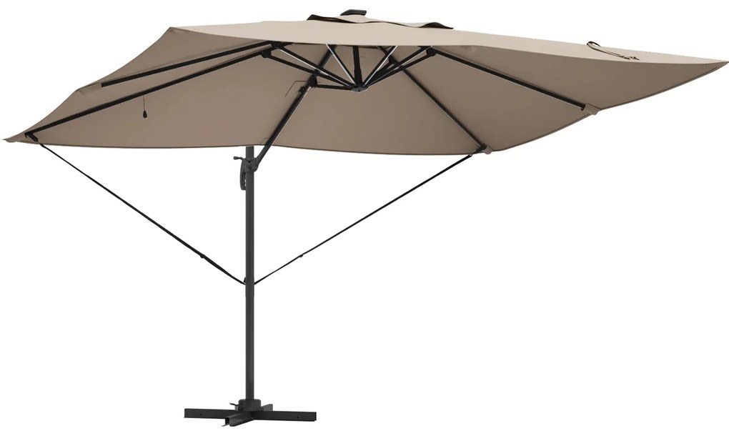 Parasol Roma de braço articulado com LEDs Taupe 352x251x265 cm Alumíni