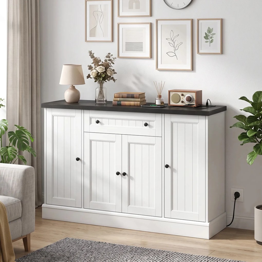 Aparador de Sala com Estação de Carregamento, 120 x 40 x 80 cm, Arrumação Regulável, Branco