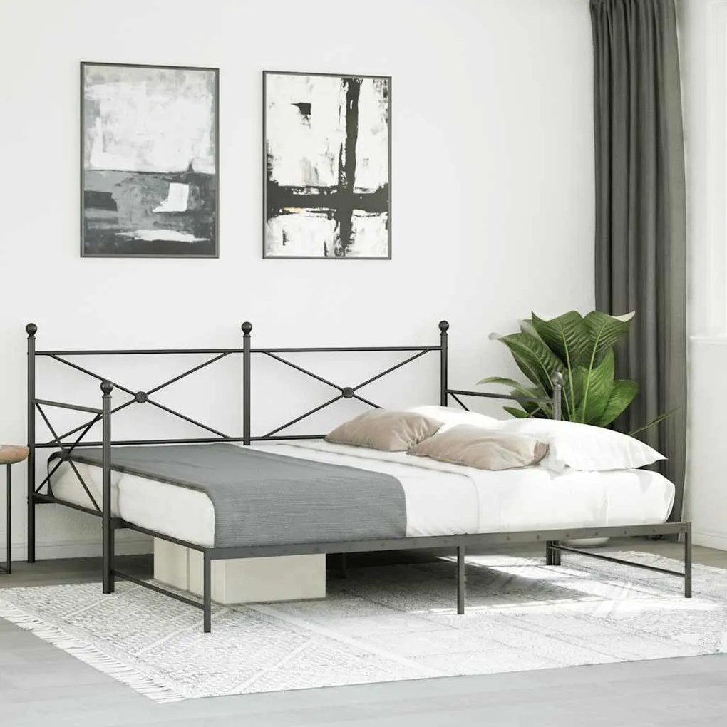 Cama de dia com gavetão sem colchão 100x200 cm aço preto