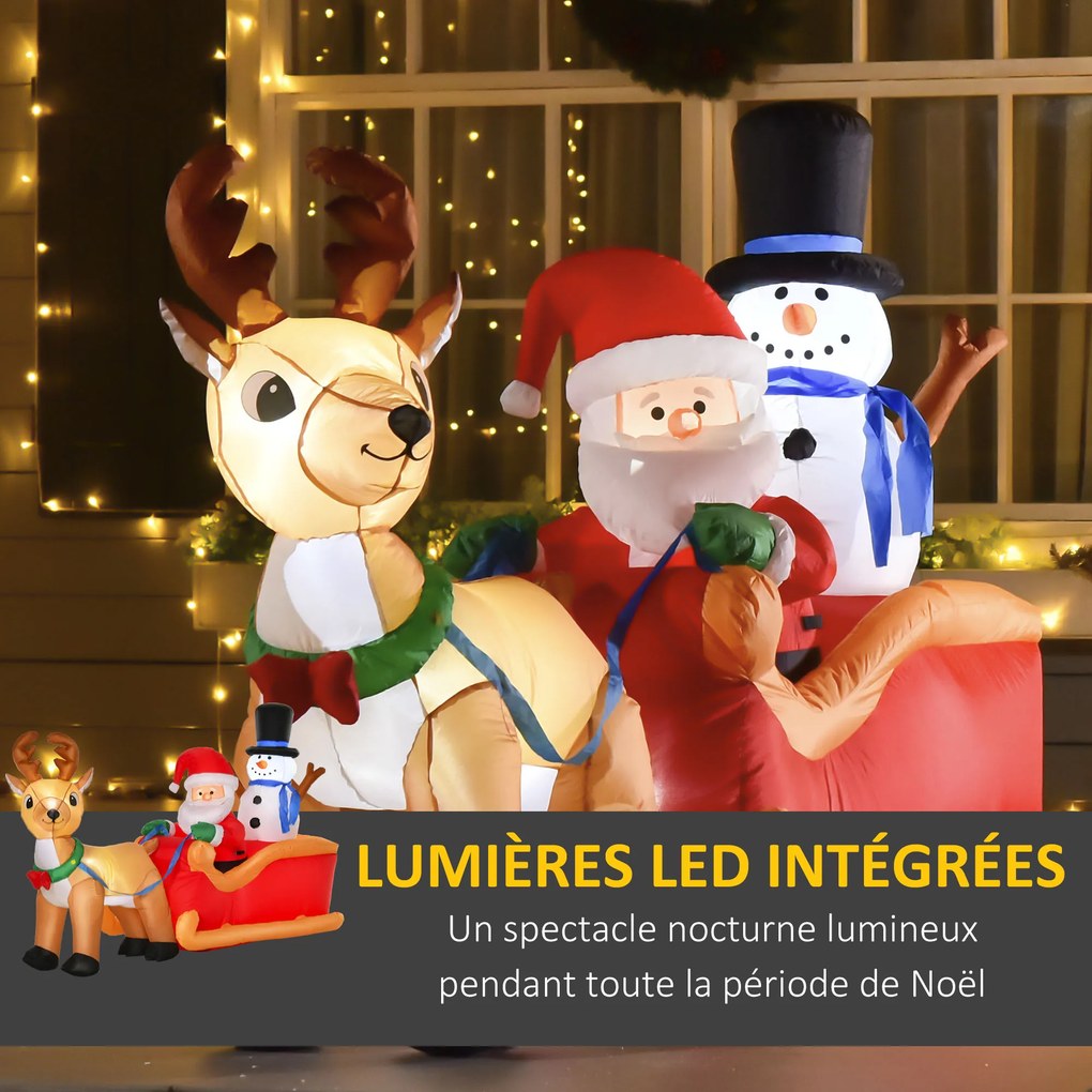 Pai Natal Insuflável com Trenó e Renas, 200 x 80 x 128 cm, Iluminação LED, Vermelho