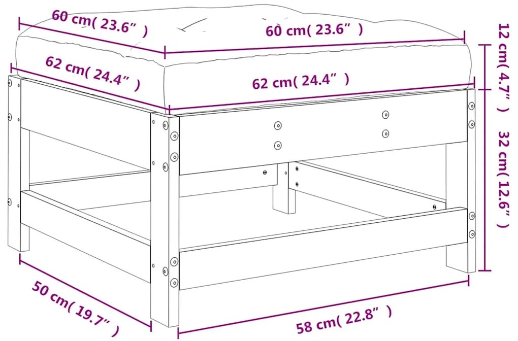 Apoio de pés p/ jardim c/ almofadão pinho maciço branco