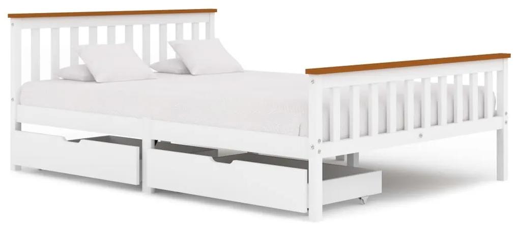 Estrutura de cama com 2 gavetas 140x200 cm pinho maciço branco