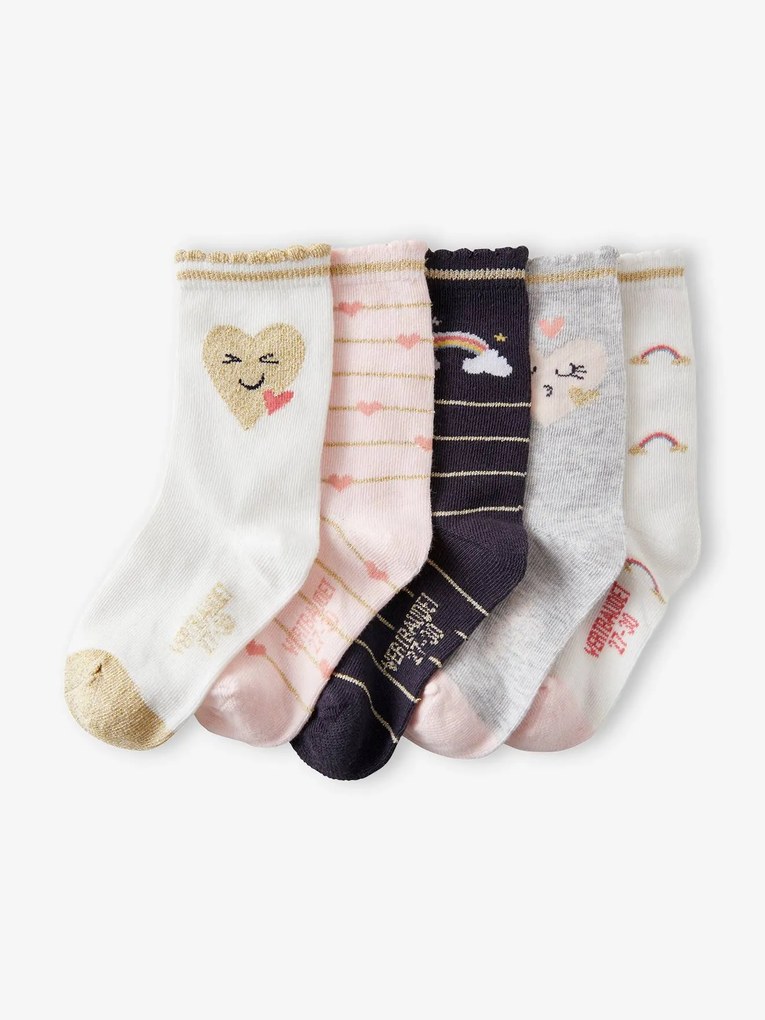 Lote de 5 pares de meias rainbow branco claro bicolor/multicolo