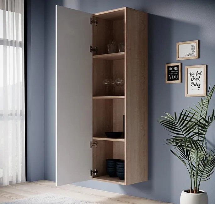 Armário de Parede Estela – 40x165 cm – Sonoma e Branco Mate