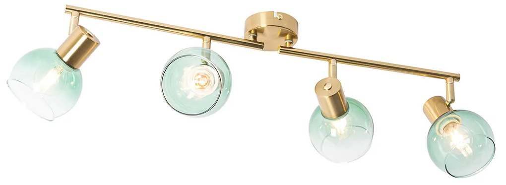 Candeeiro de teto Art Deco dourado com vidro verde 4 luzes - Vidro