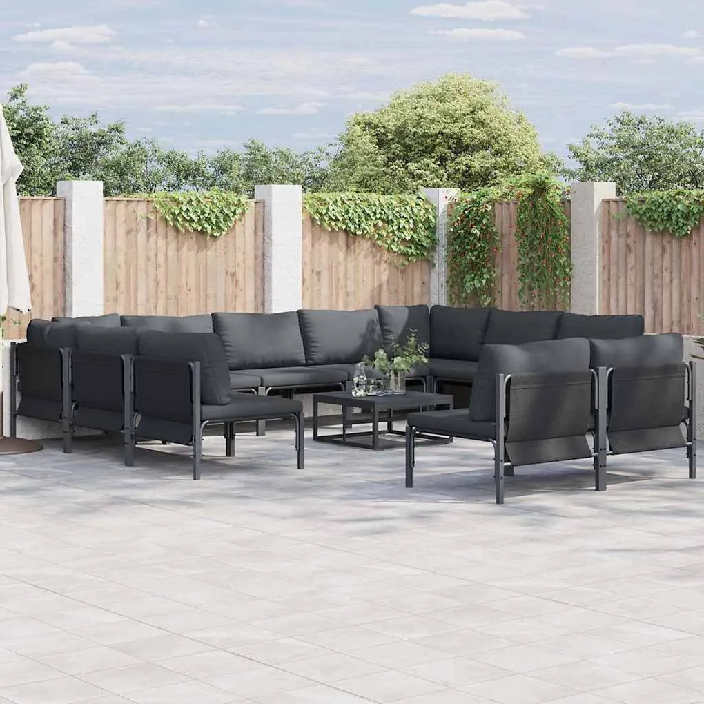 vidaXL Conjunto de Sofá de Jardim 11 pcs Cinzento-escuro Aço