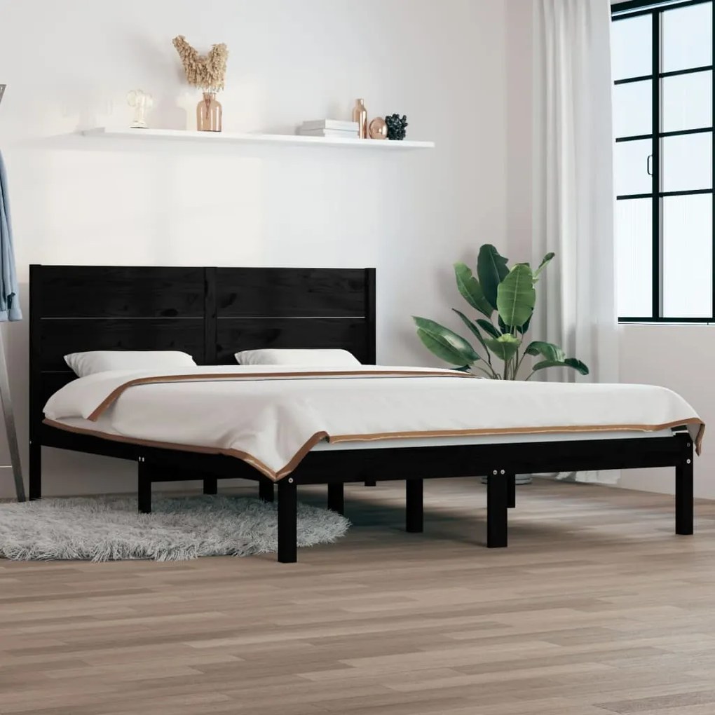 vidaXL Estrutura cama pequena casal 120x190 cm pinho maciço preto