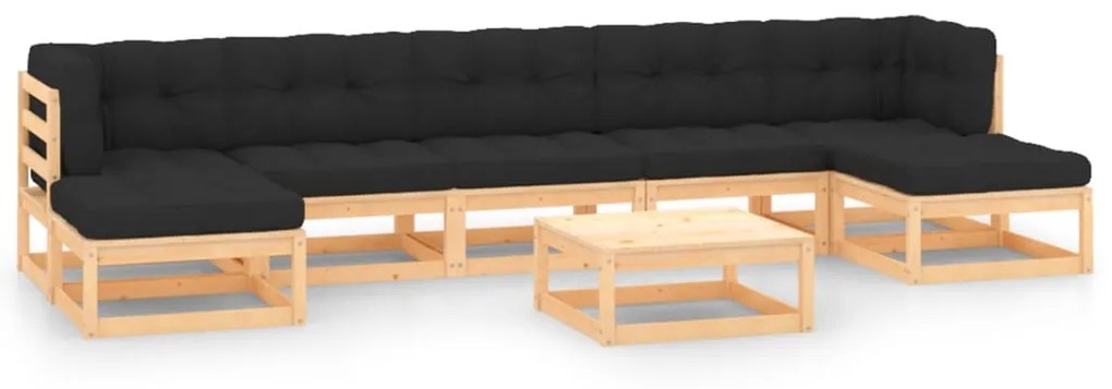 vidaXL 8 pcs conj. lounge jardim c/ almofadões antracite pinho maciço