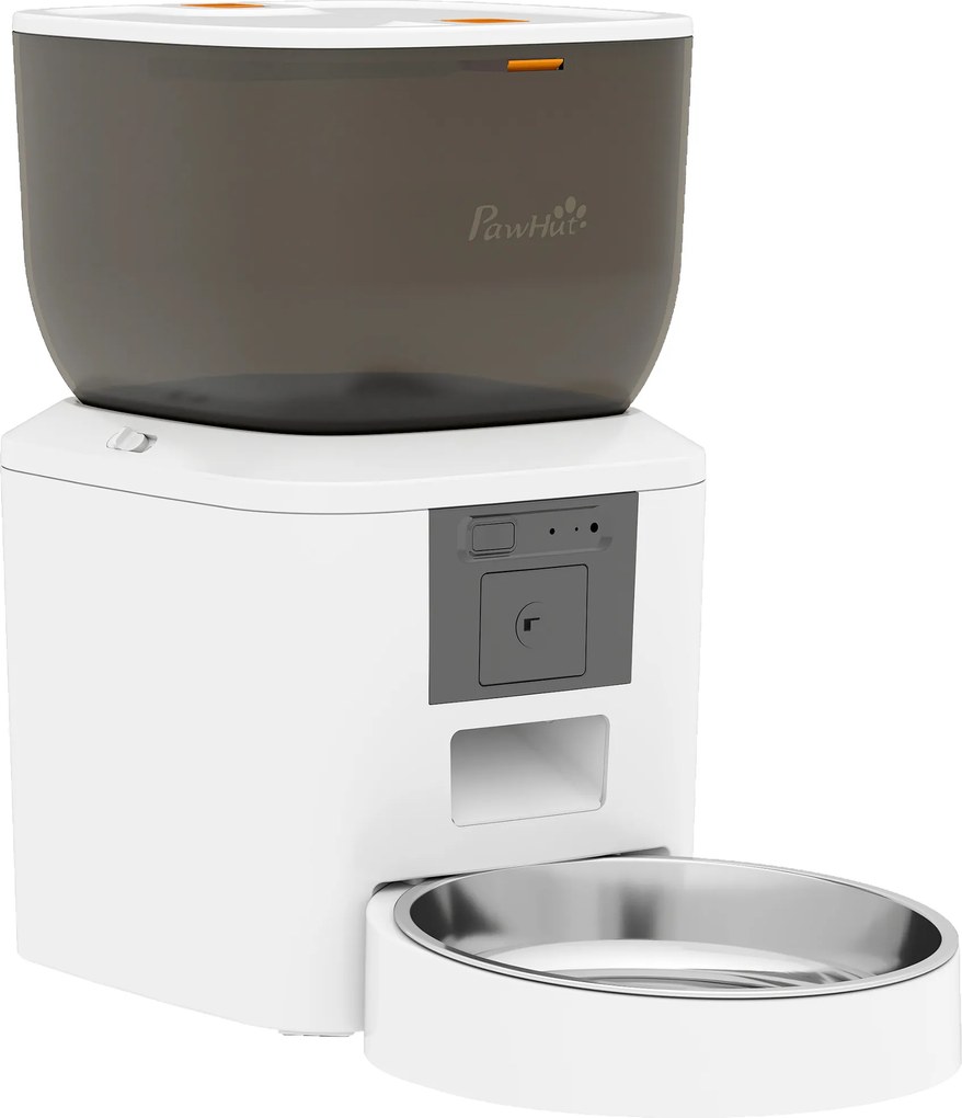 PawHut Dispenser Automático de Ração para Gatos e Cães 4L WiFi 2.4G, Controle por App com Câmera, Tigela, Branco | Aosom Portugal