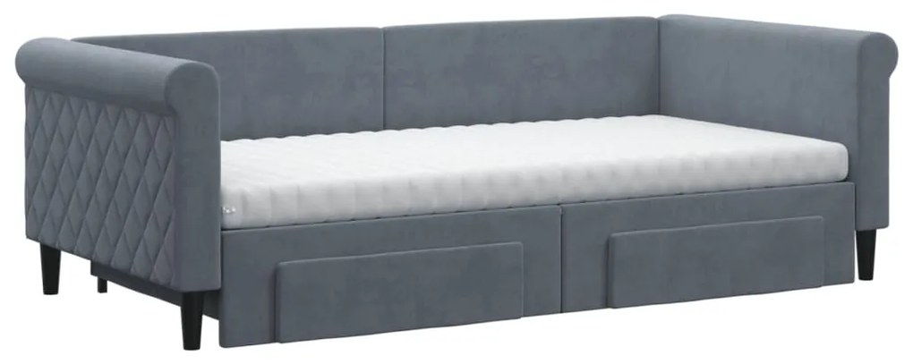 Sofá-cama c/ gavetão e gavetas 90x190 cm veludo cinzento-escuro