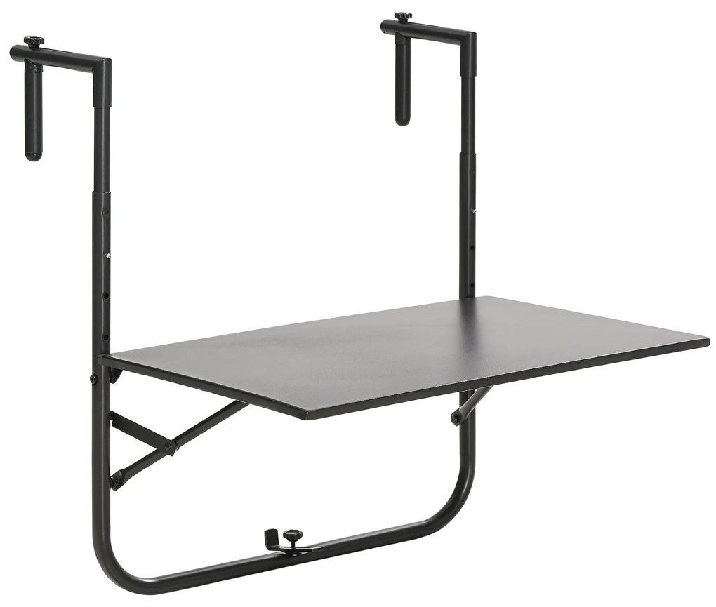 Outsunny Mesa Suspensa para Varanda Mesa de Parede de Aço com Altura Ajustável em 4 Posições 60x60,5x56-71 cm Preto | Aosom Portugal