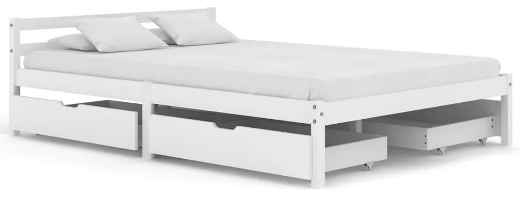 vidaXL Estrutura de cama com 4 gavetas 140x200 cm pinho maciço branco