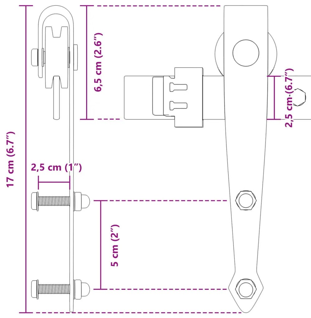 Mini kit p/ porta de armário deslizante 122cm aço carbono preto