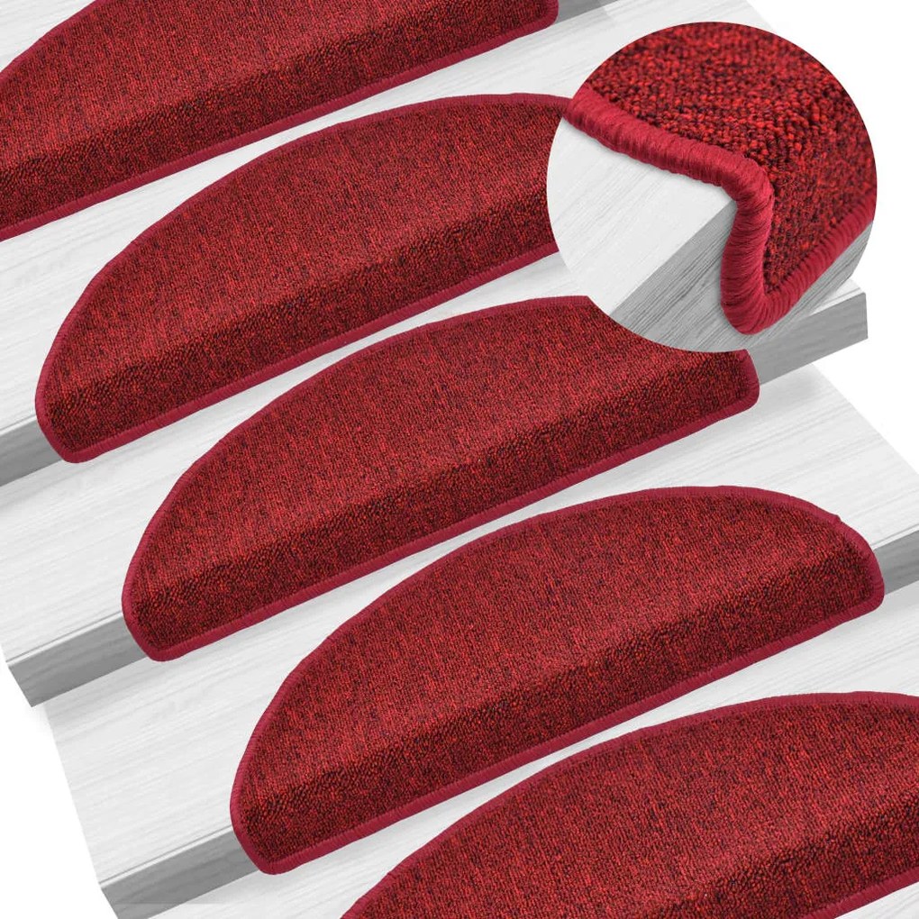 vidaXL Tapetes de escada 15 pcs 65x24x4 cm vermelho bordô