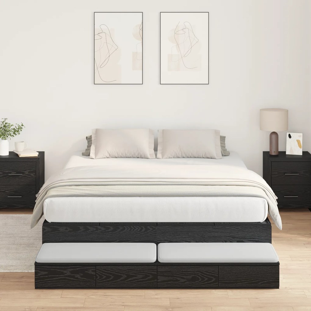 Estrutura de Cama com Arrumação Carvalho Preto 140x190 cm