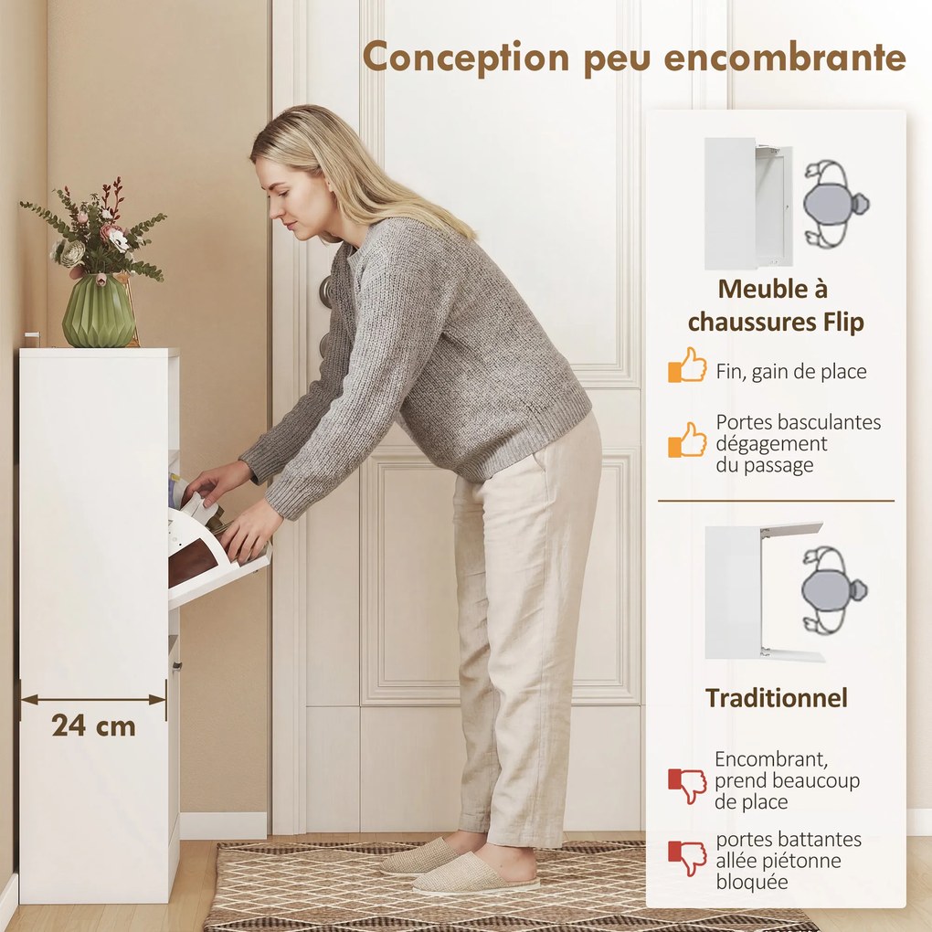 Sapateira com capacidade para 8 pares 59 (L) x 24 (P) x 90 (A) cm, armário para sapatos, 2 gavetas rebatíveis, prateleiras ajustáveis e compartimento,