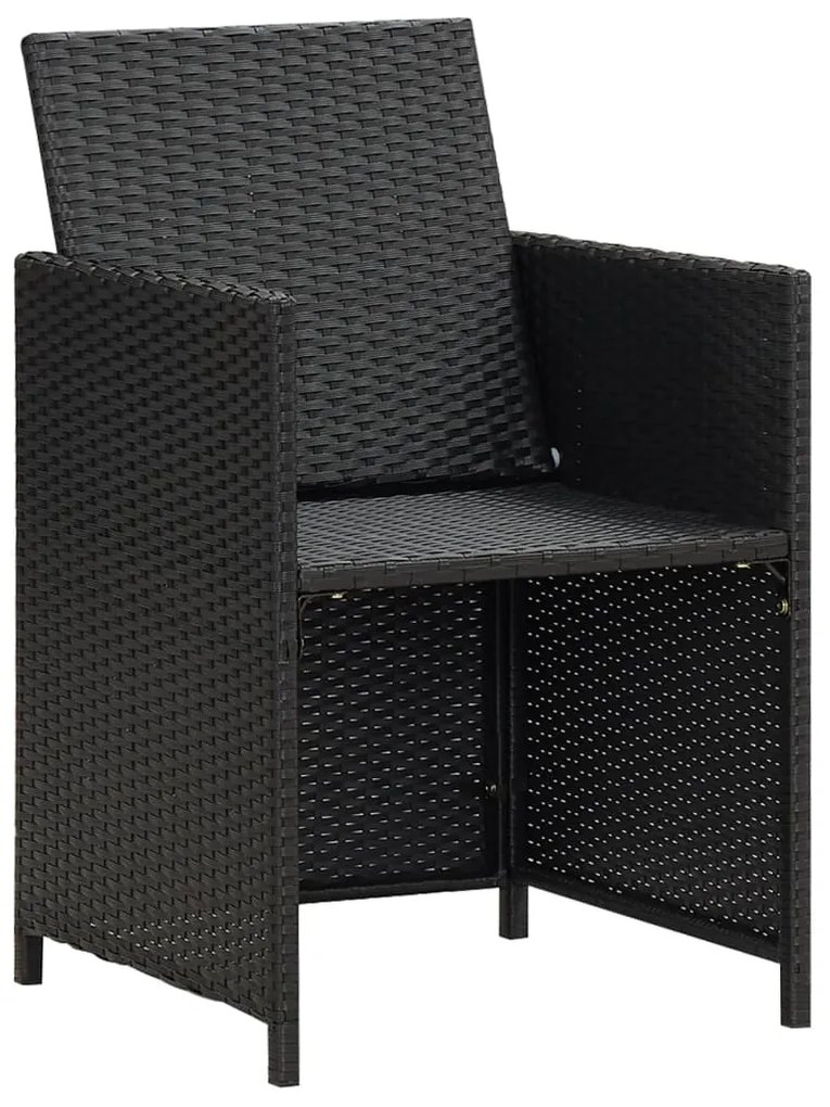 Cadeiras de jantar p/ jardim com almofadões 4 pcs vime PE preto