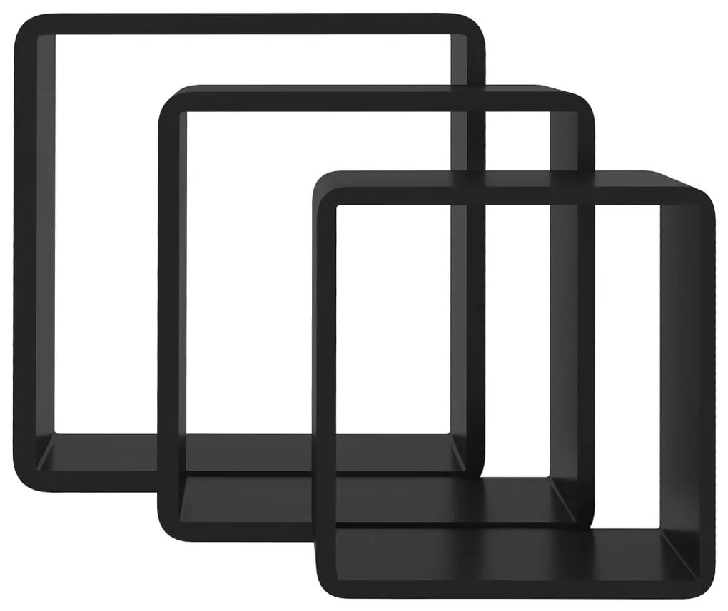 Prateleiras de parede em forma de cubo 3 pcs MDF preto