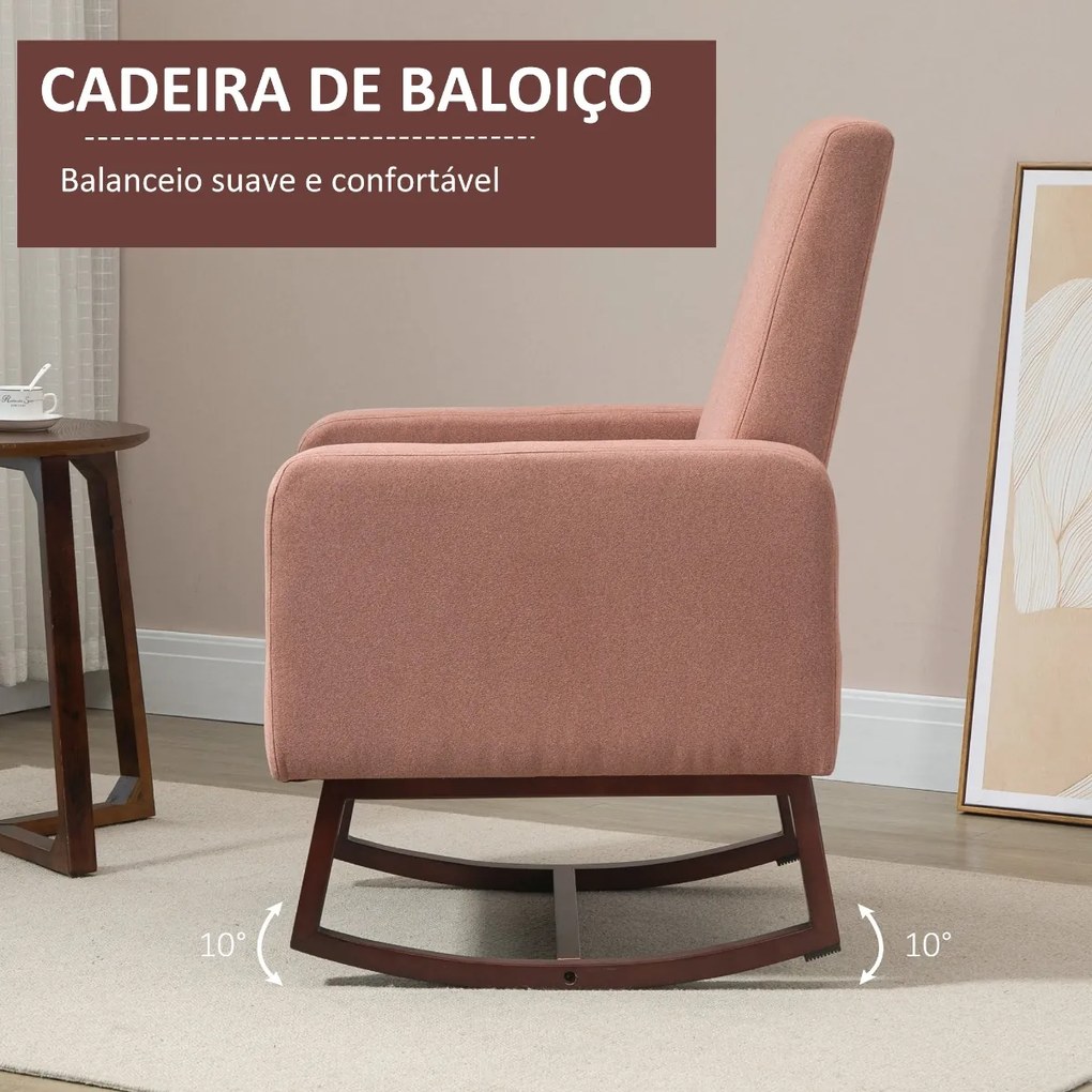 Poltrona Baloiço Estofada em Flanela Cadeira de Baloiço Relax com Assento Apoio para os Braços Acolchoados e Base de Madeira Ideal para Lactancia 72x7