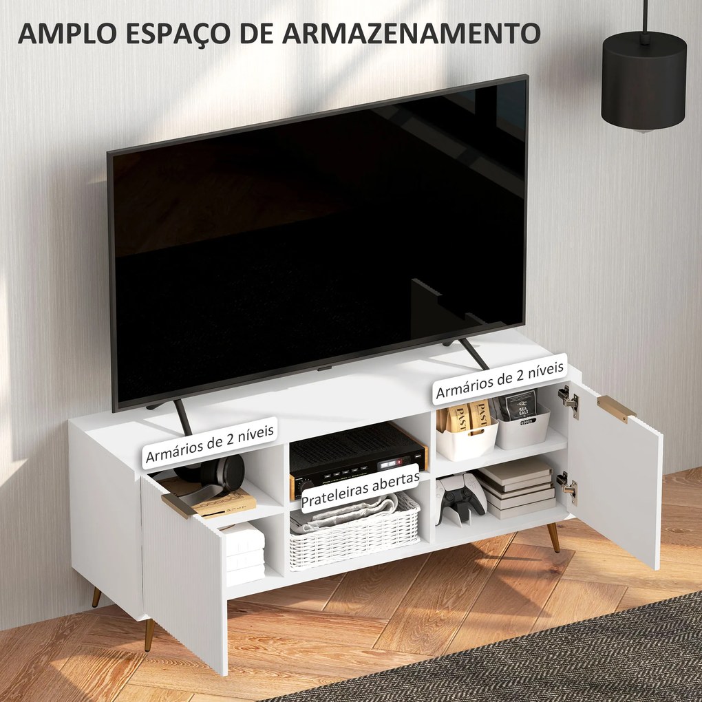 Móvel de TV Moderno Móvel de TV para Sala de Estar com 2 Compartimentos Abertos  para Televisores de 55 Polegadas 120x35x48 cm Branco