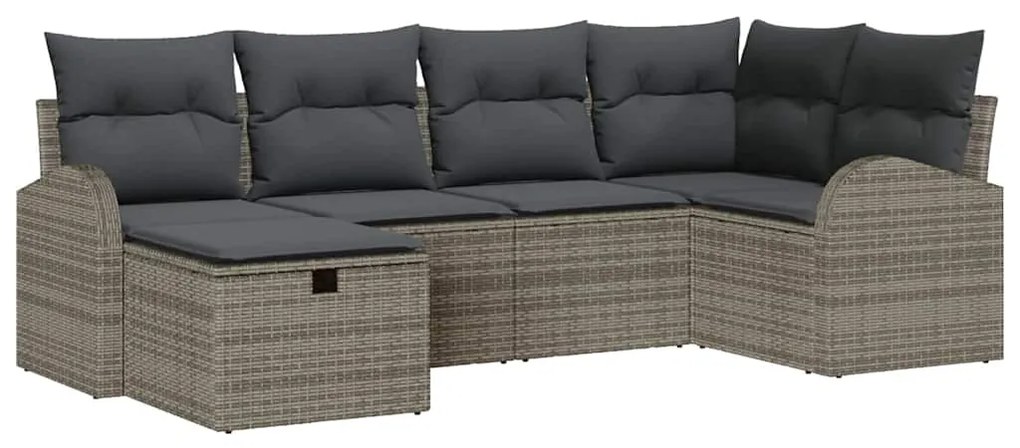Conjunto de Sofá de Jardim de 6 Peças com Almofadas Cinza Polirattan
