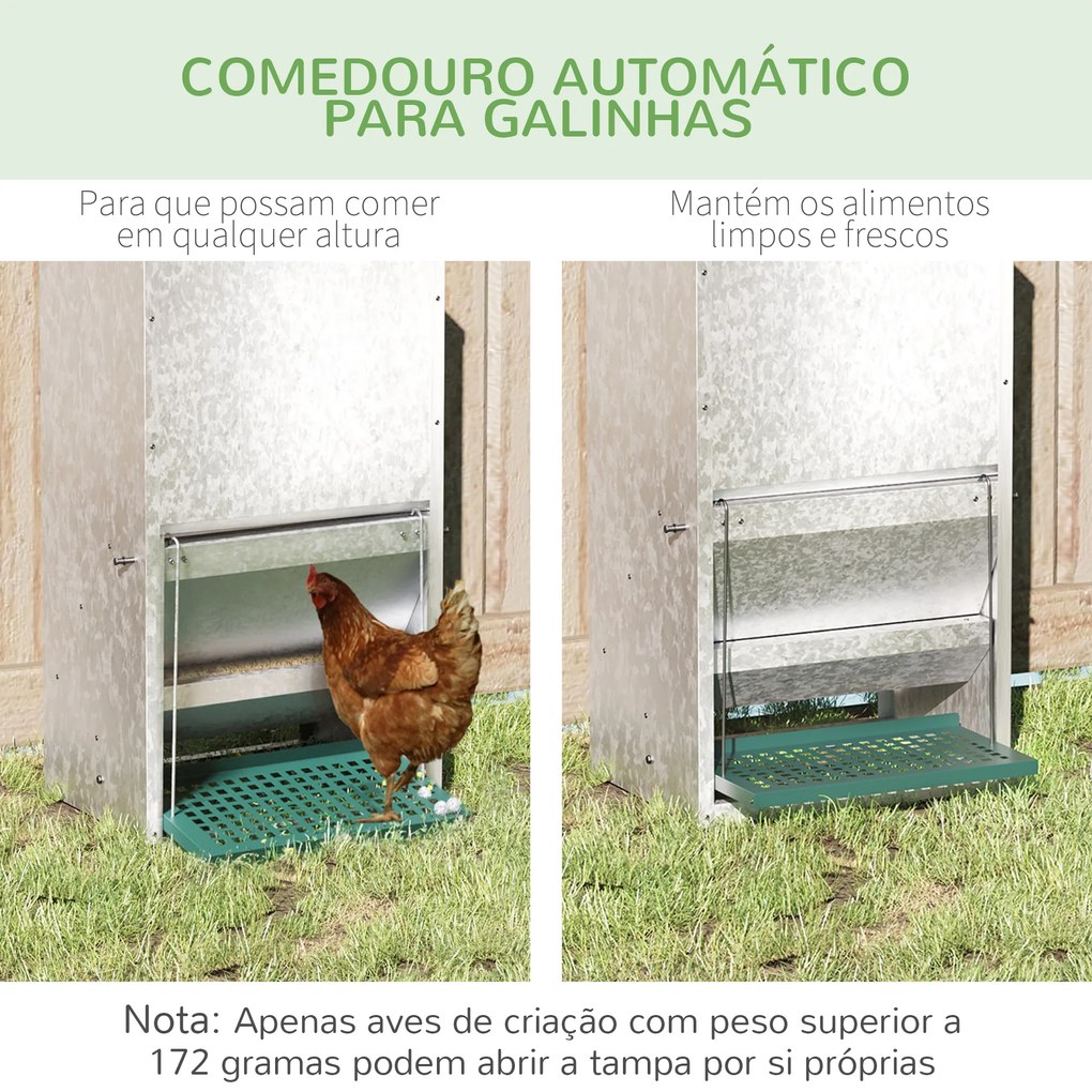 PawHut Comedouro para Aves de 24L de Capacidade Comedouro para Galinhas com Abertura Automática com Pedal 33,5x38,5x66cm Prata