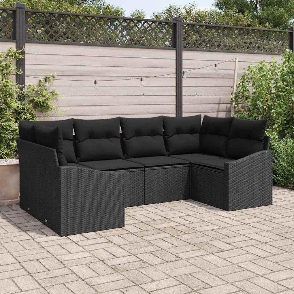 Conjunto de Sofá de Jardim com Almofadas Preto Vime