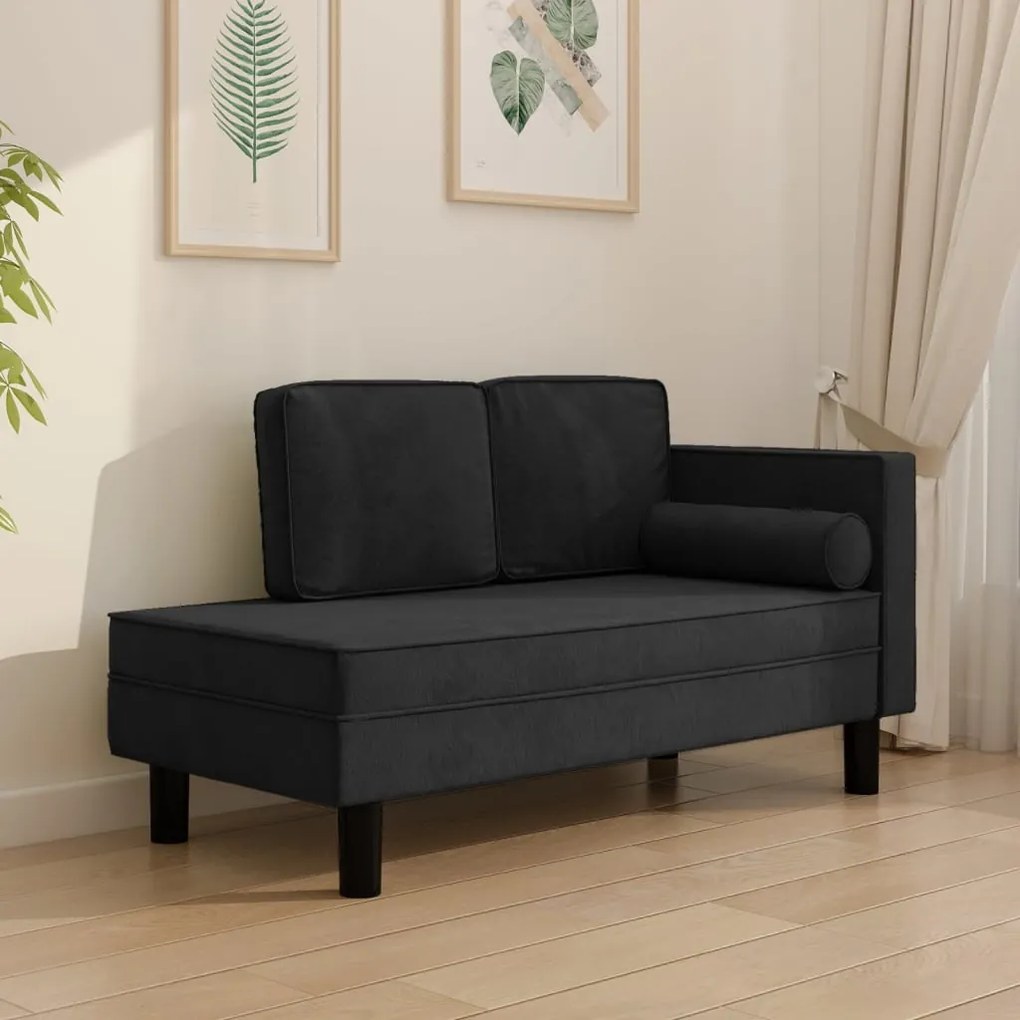 vidaXL Chaise longue com almofadões e rolo veludo preto